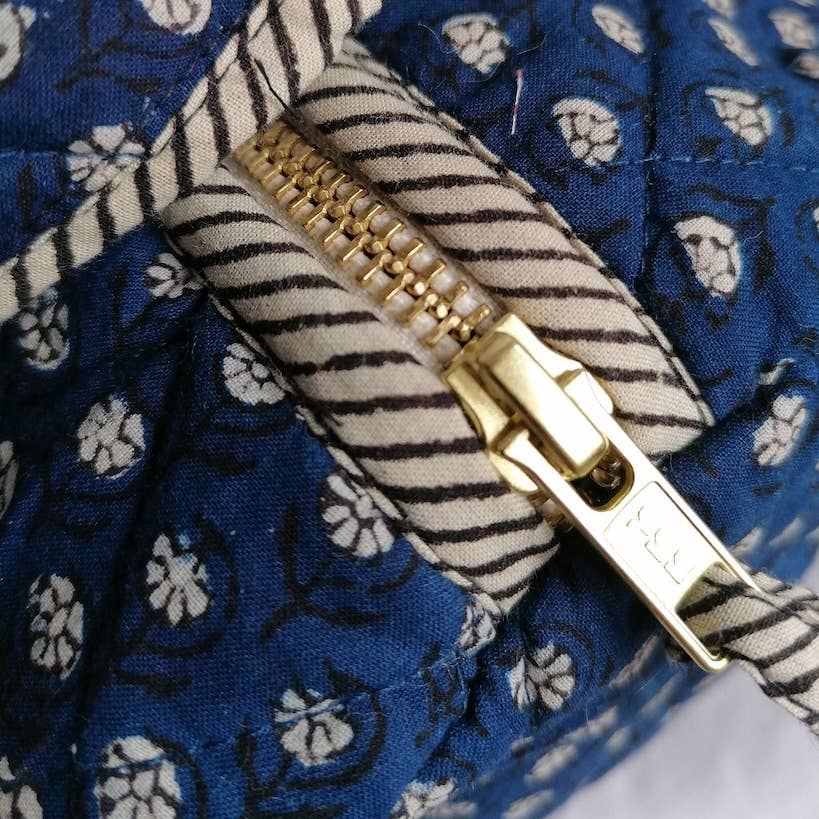 BIG Quilted Weekend Travel Shoulder Bag - Block Print Blue