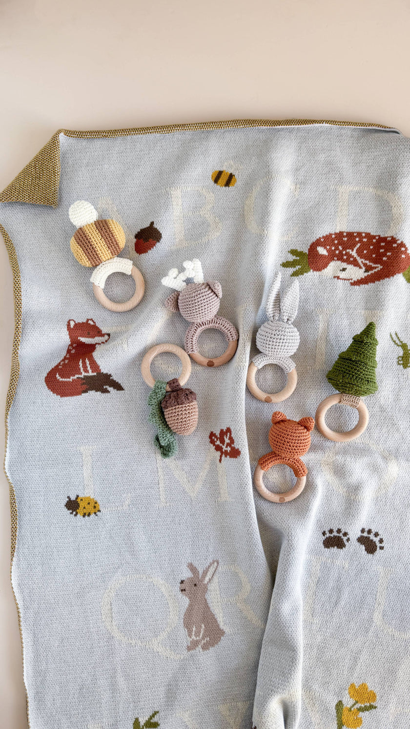 Teether Tree Cotton Crochet Rattle Fall Christmas Forest