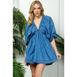 V-neck Puff Sleeve Denim Short Dress