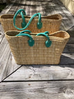 Water Reed Tote with Teal Handles