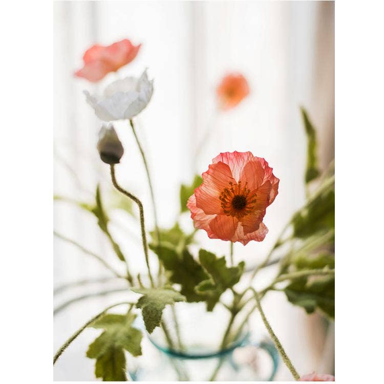 Silk Common Poppy Flower Stem in Pink 22