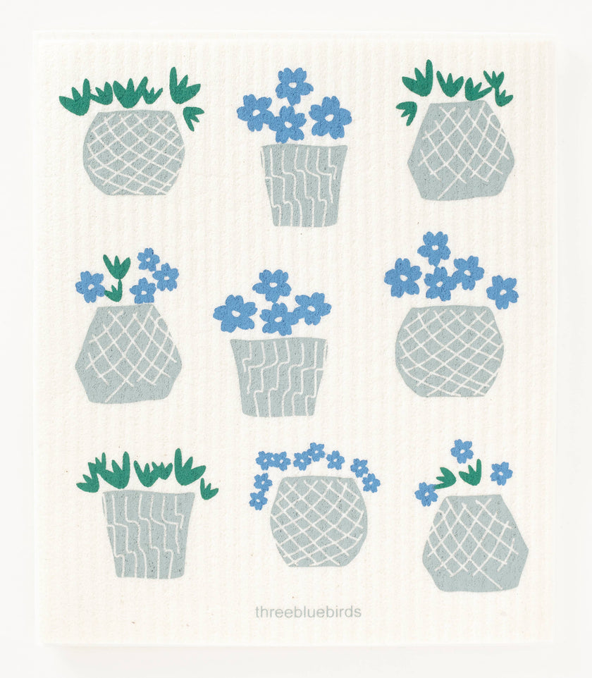 Flower Pots on White Swedish Dishcloth