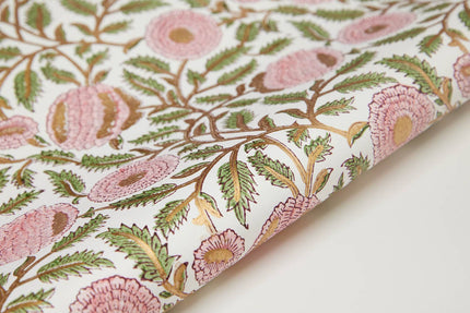 Marigold Glitz Blush - Block Printed Wrapping Paper Sheet