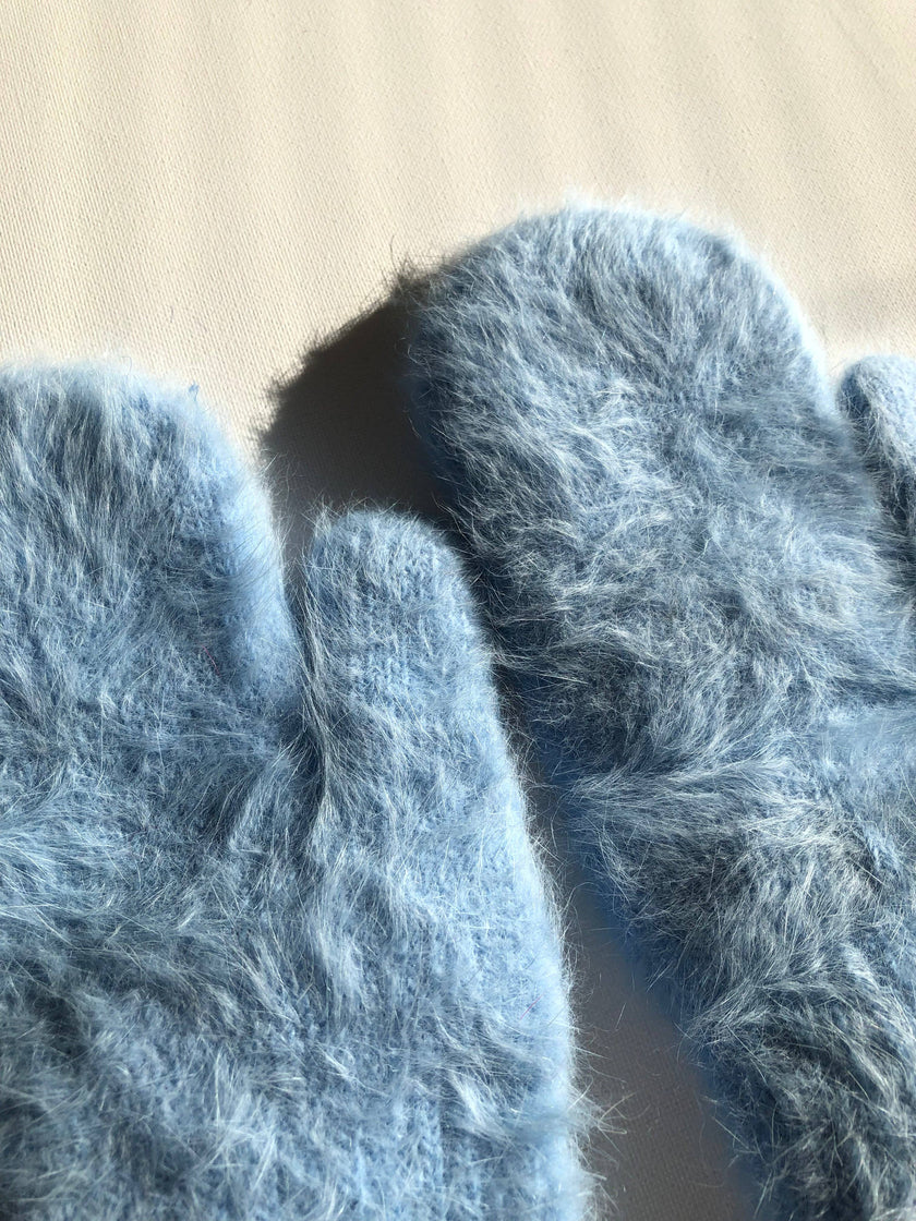 FLUFFY ANGORA MITTENS - crystal brights