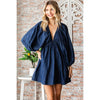 V-neck Puff Sleeve Denim Short Dress