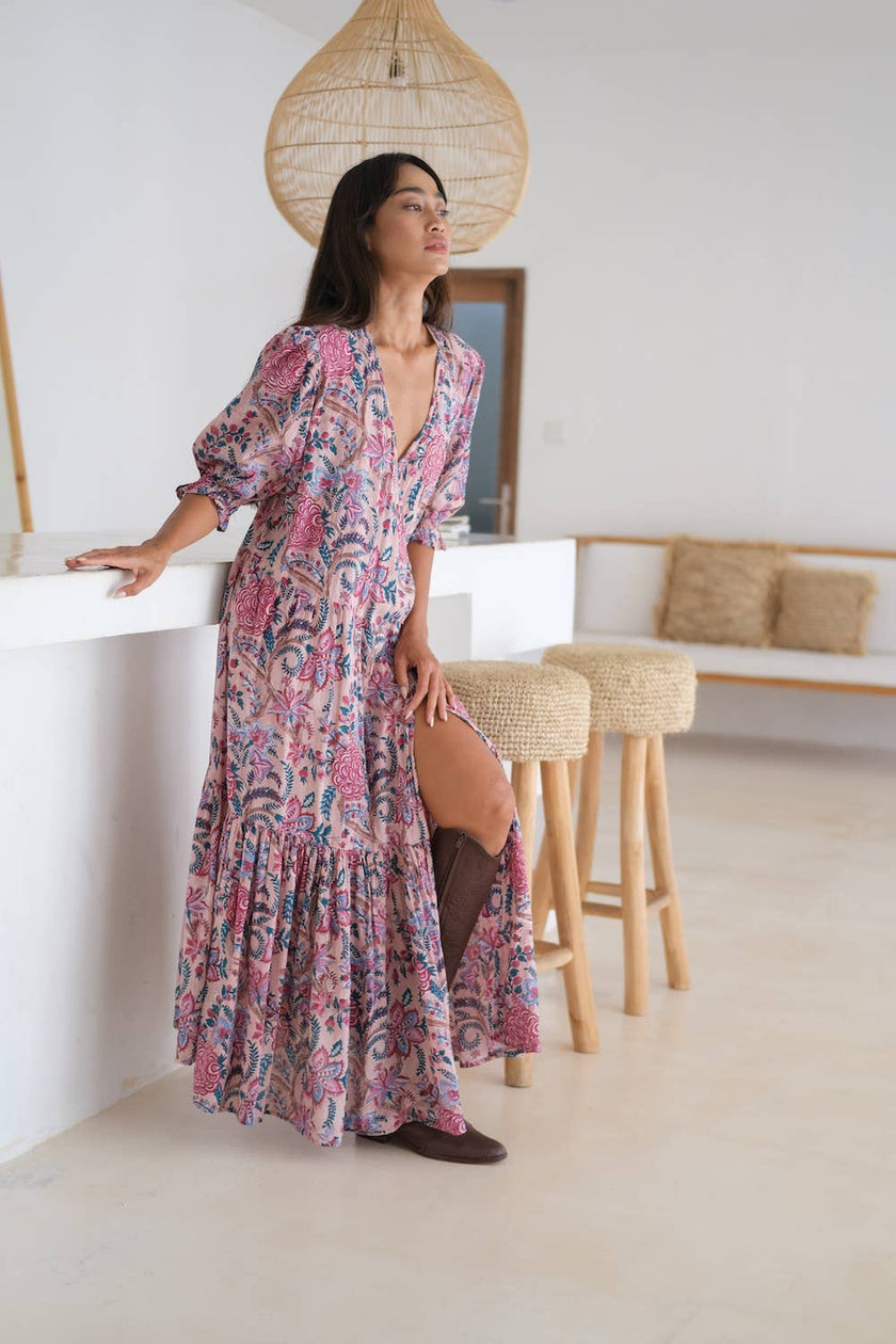 Block Printed Wrap Dress (Satya)