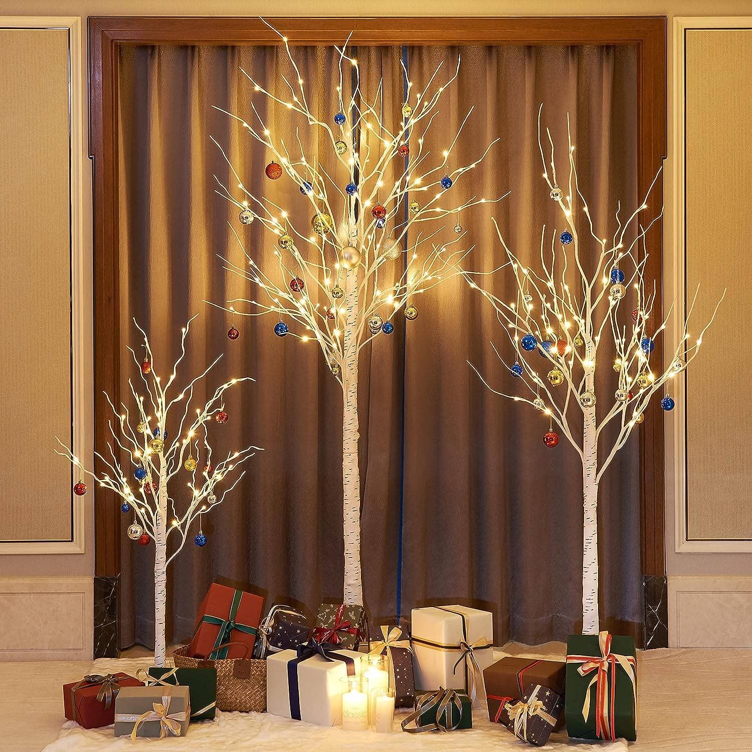 Birch Tree Lights Set of 3 for Christmas Decor, Weddings, and Gif