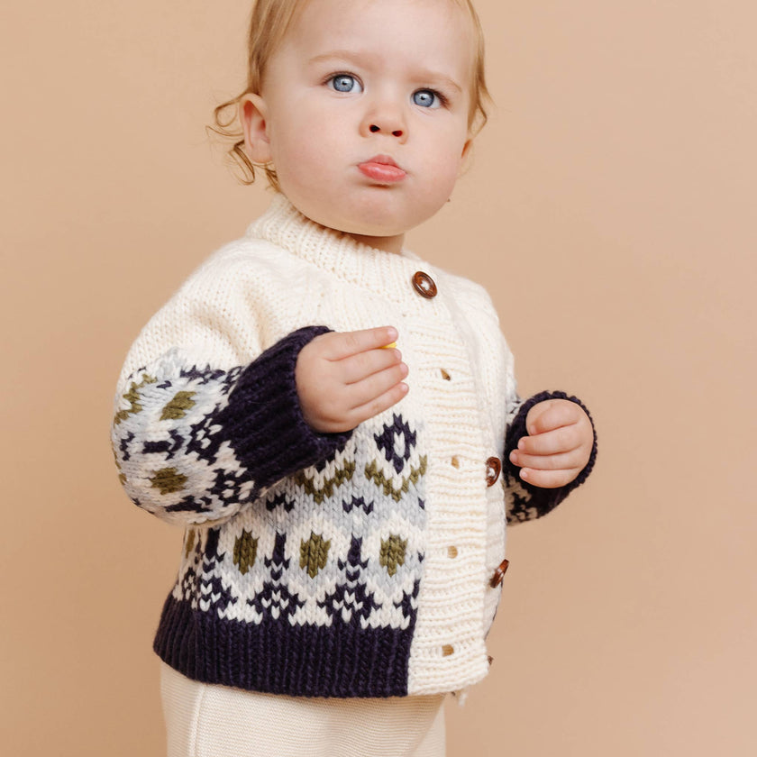 Fairisle Knit Cardigan Navy Holiday Kids Baby Winter Sweater