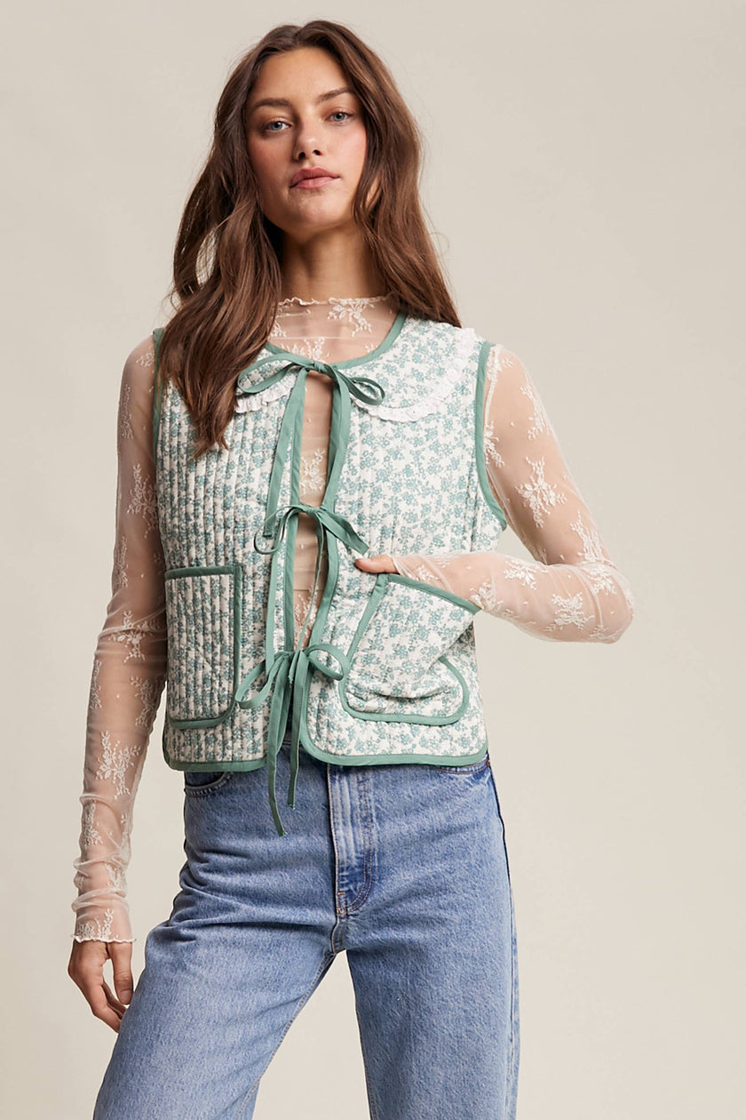 Floral Quilted Tie Vest