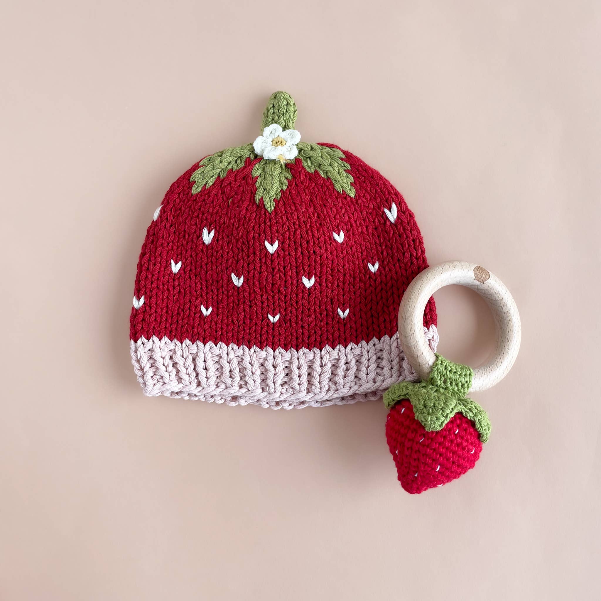 Teether Strawberry Cotton Rattle