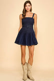 Stretchy denim sleeveless denim mini dress