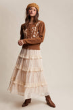 Floral Embroidered Puff Sleeve Cardigan