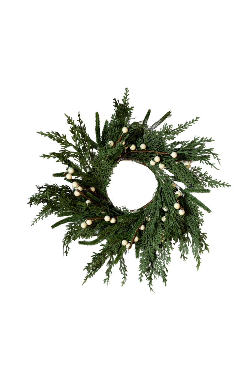 White Plum Berry Norfolk Cypress Real Touch Wreath - 14