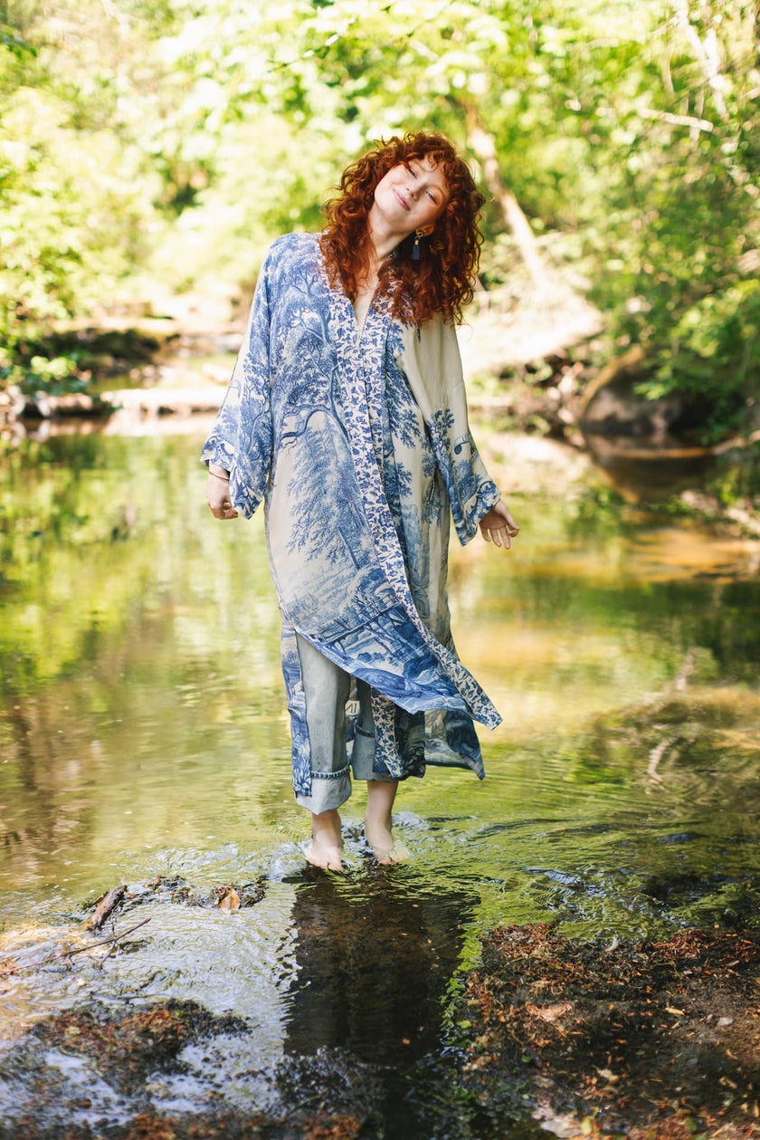 Let The Light In Printed Long Duster Bamboo Kimono Robe