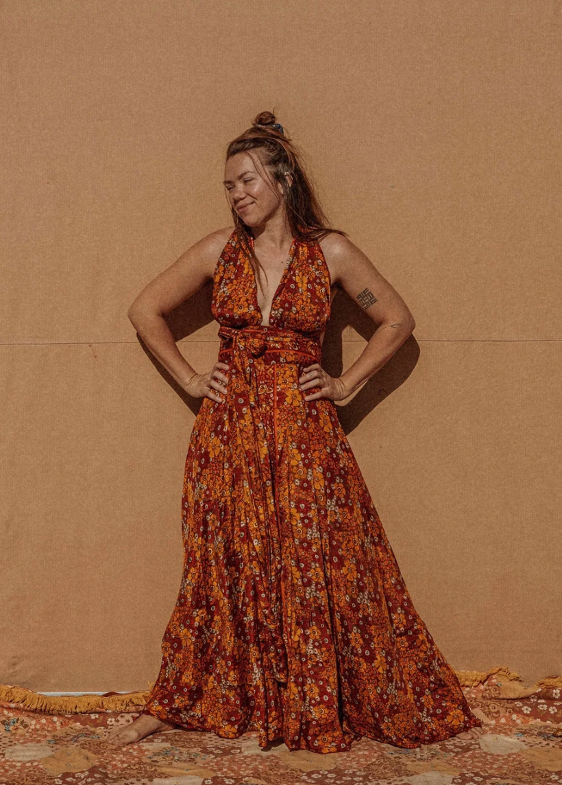 Hippie Bohemian Wide Leg Multi Way Silk Jumpsuit, XXS-5X