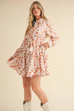 FLORAL EMBROIDERY BUTTON DOWN FLARED MINI DRESS