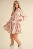 FLORAL EMBROIDERY BUTTON DOWN FLARED MINI DRESS