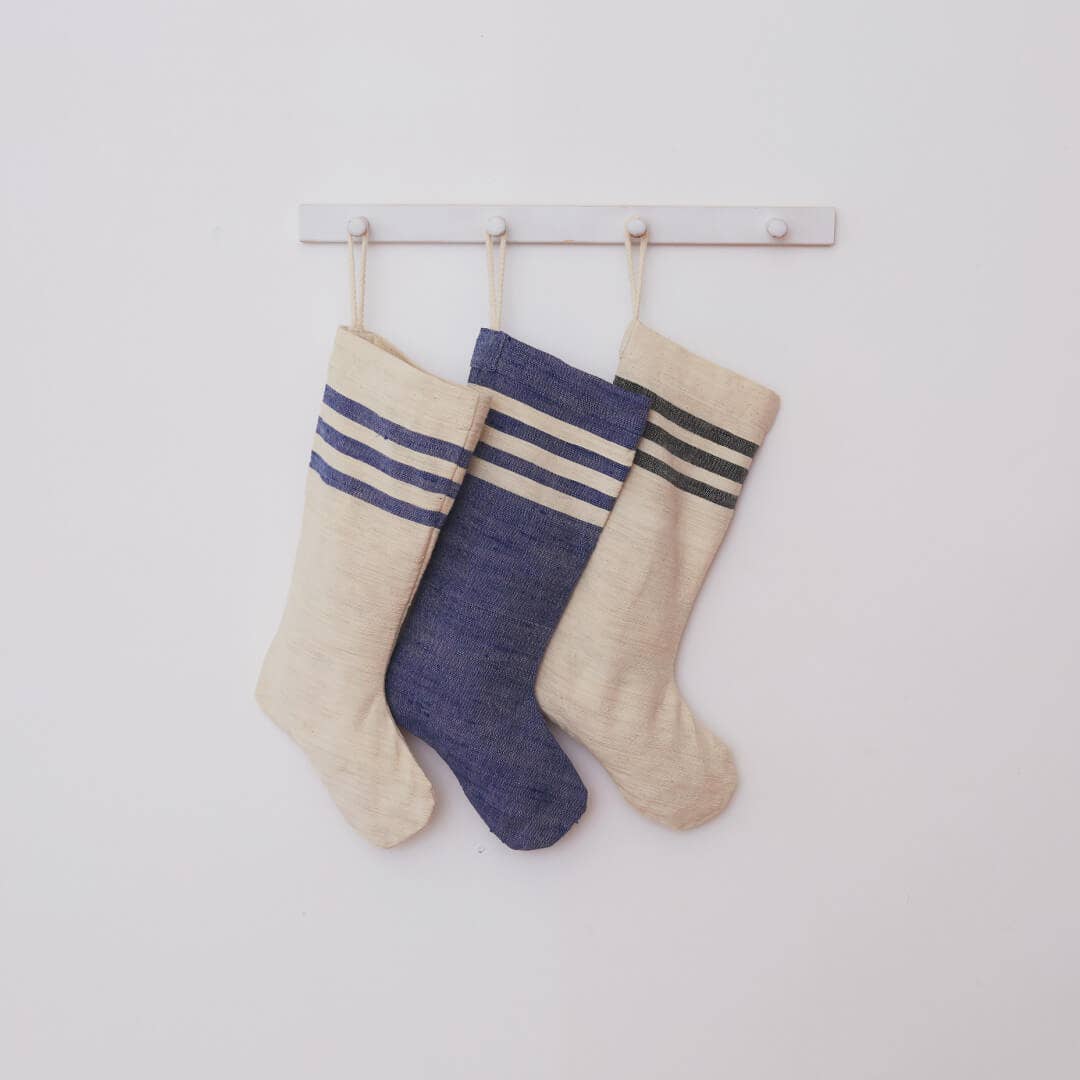 Holiday Christmas Stocking - khadi top stripe