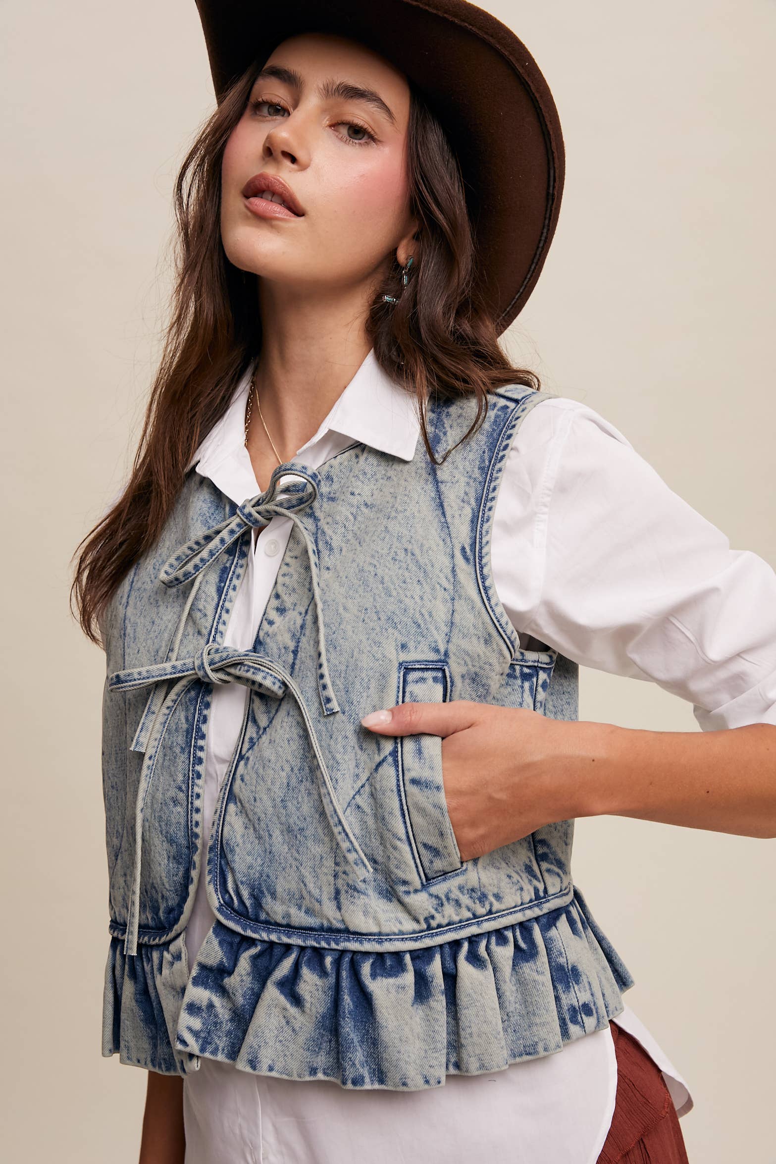 Denim Ruffle Vest