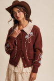 Embroidered Collar Knit Cardigan
