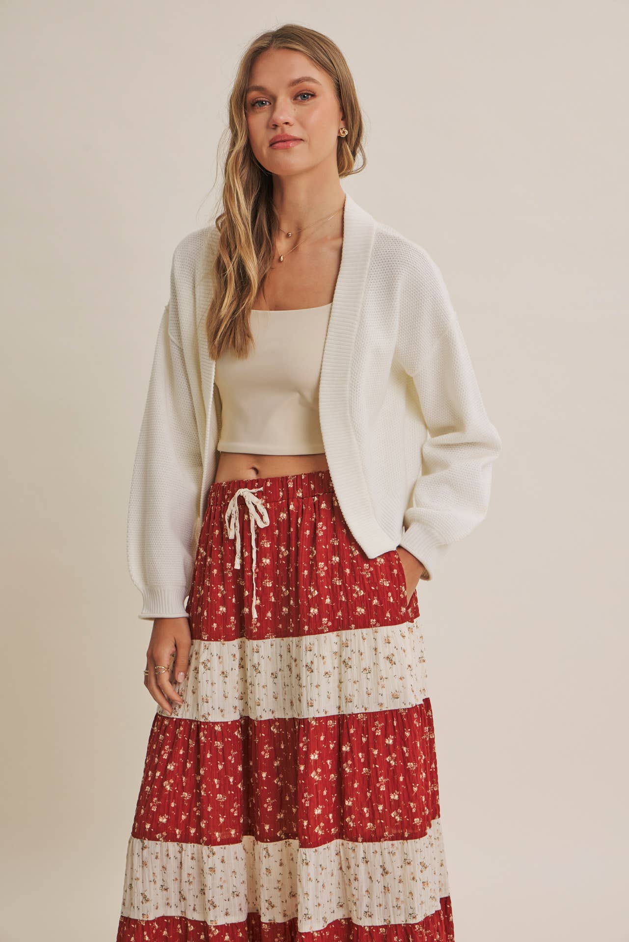 EVERYDAY ESSENTIAL LAYERING WAFFLE CARDIGAN IN BALLON SLVS