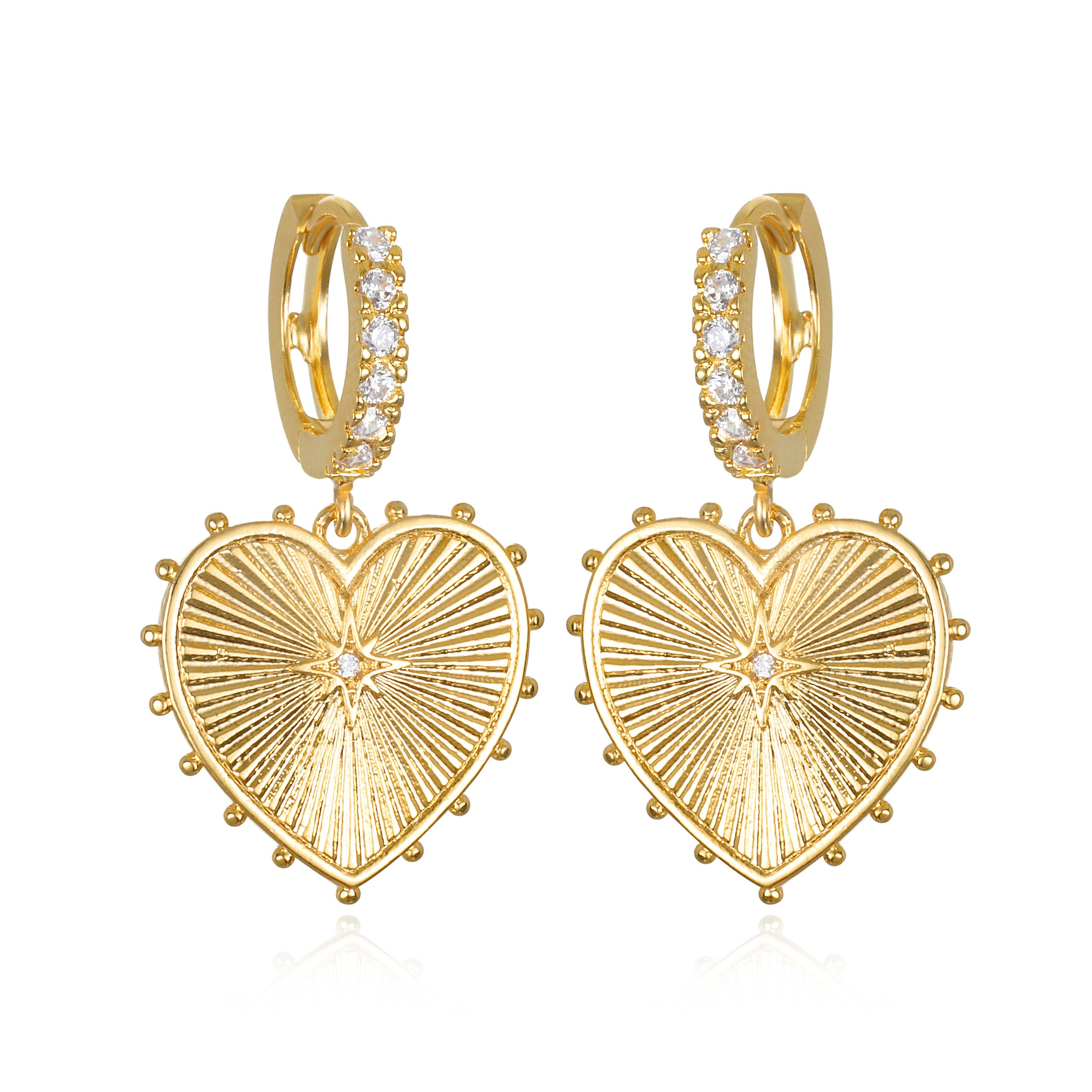 Beaded Heart Huggies-Gold