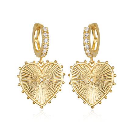 Beaded Heart Huggies-Gold