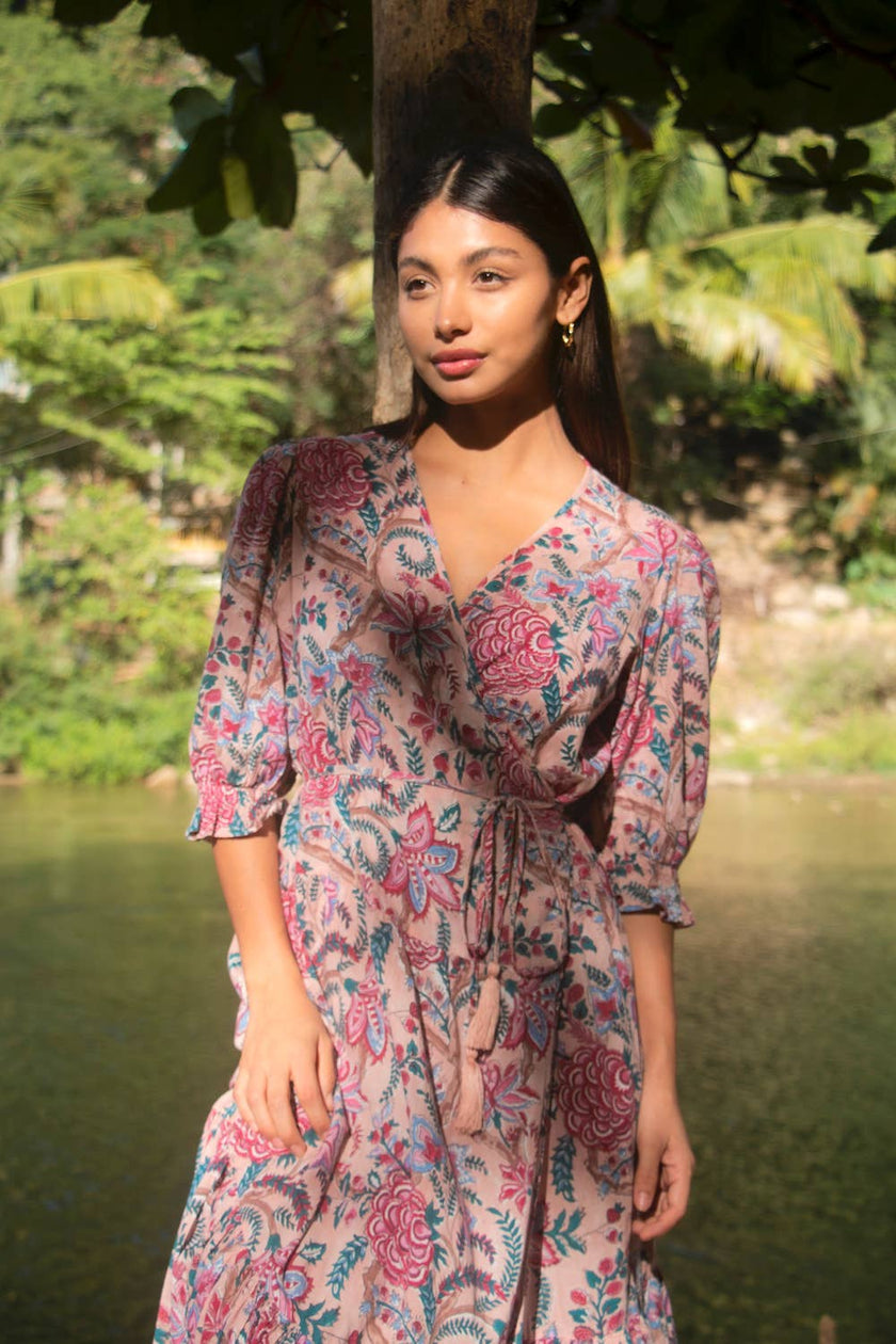 Block Printed Wrap Dress (Satya)