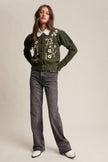 Floral Embroidered Puff Sleeve Cardigan