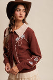 Embroidered Collar Knit Cardigan