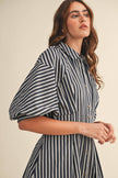 STRIPED DENIM BUBBLE SLEEVE MINI DRESS MDR4216