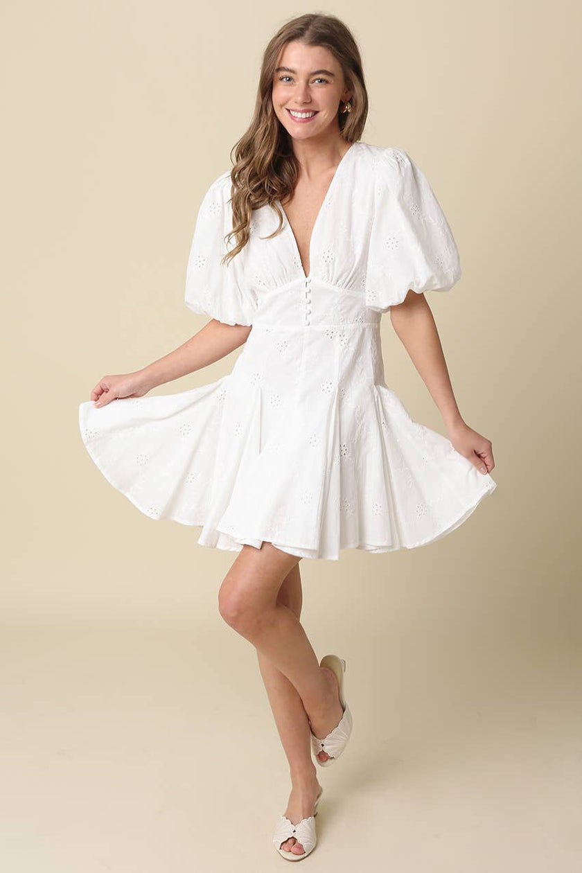 Celeste Puff-Sleeve Flare Mini Dress