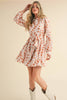 FLORAL EMBROIDERY BUTTON DOWN FLARED MINI DRESS