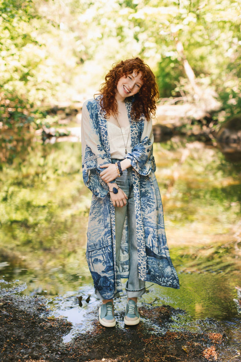 Let The Light In Printed Long Duster Bamboo Kimono Robe