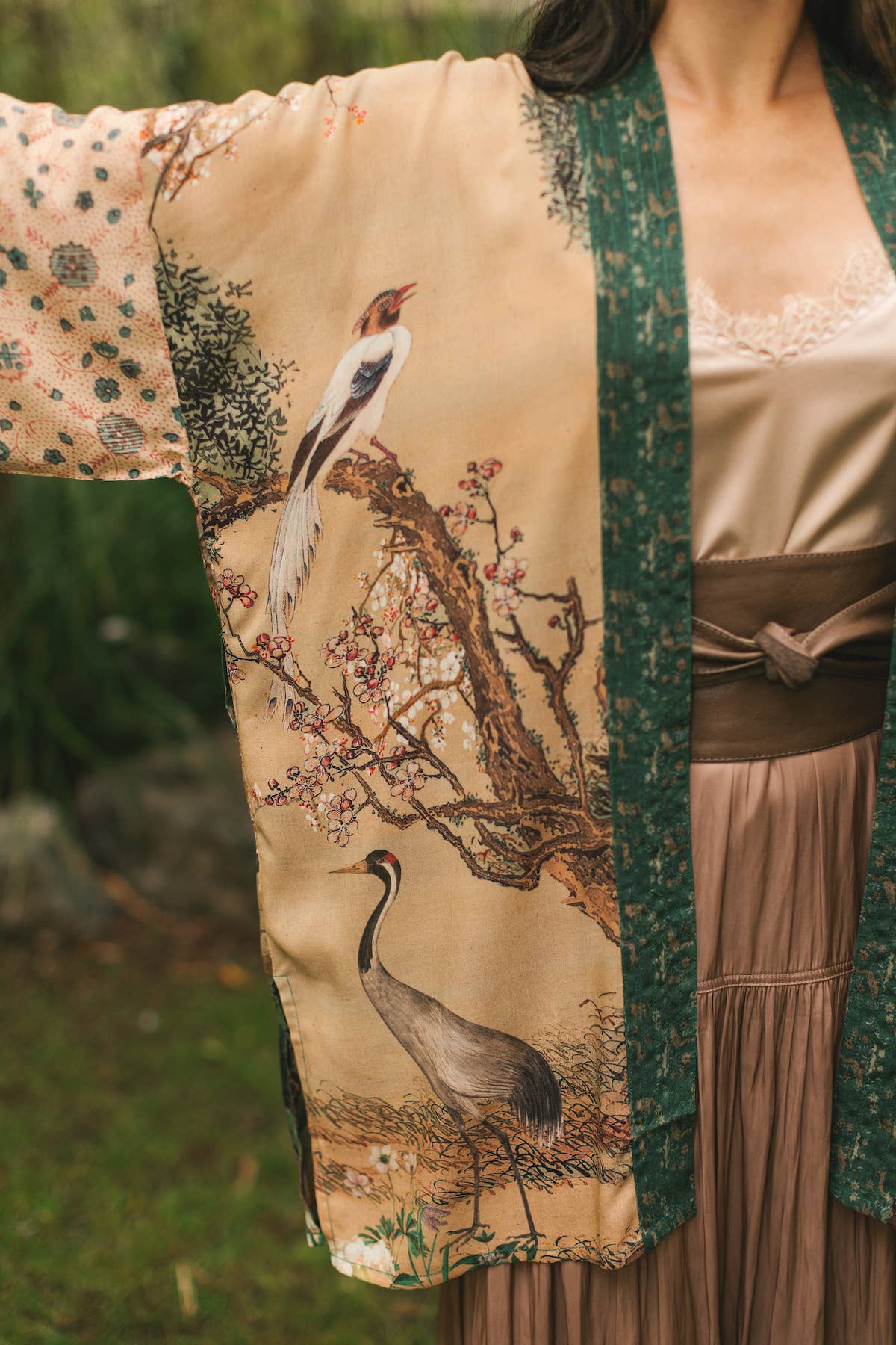 Fable Matinée Duster Kimono w/ Deer and Moon, mid-length