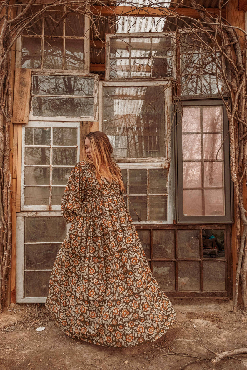 ORGANIC CottonBlock Printed Maxi Dress, Floral MARLOWE Dress