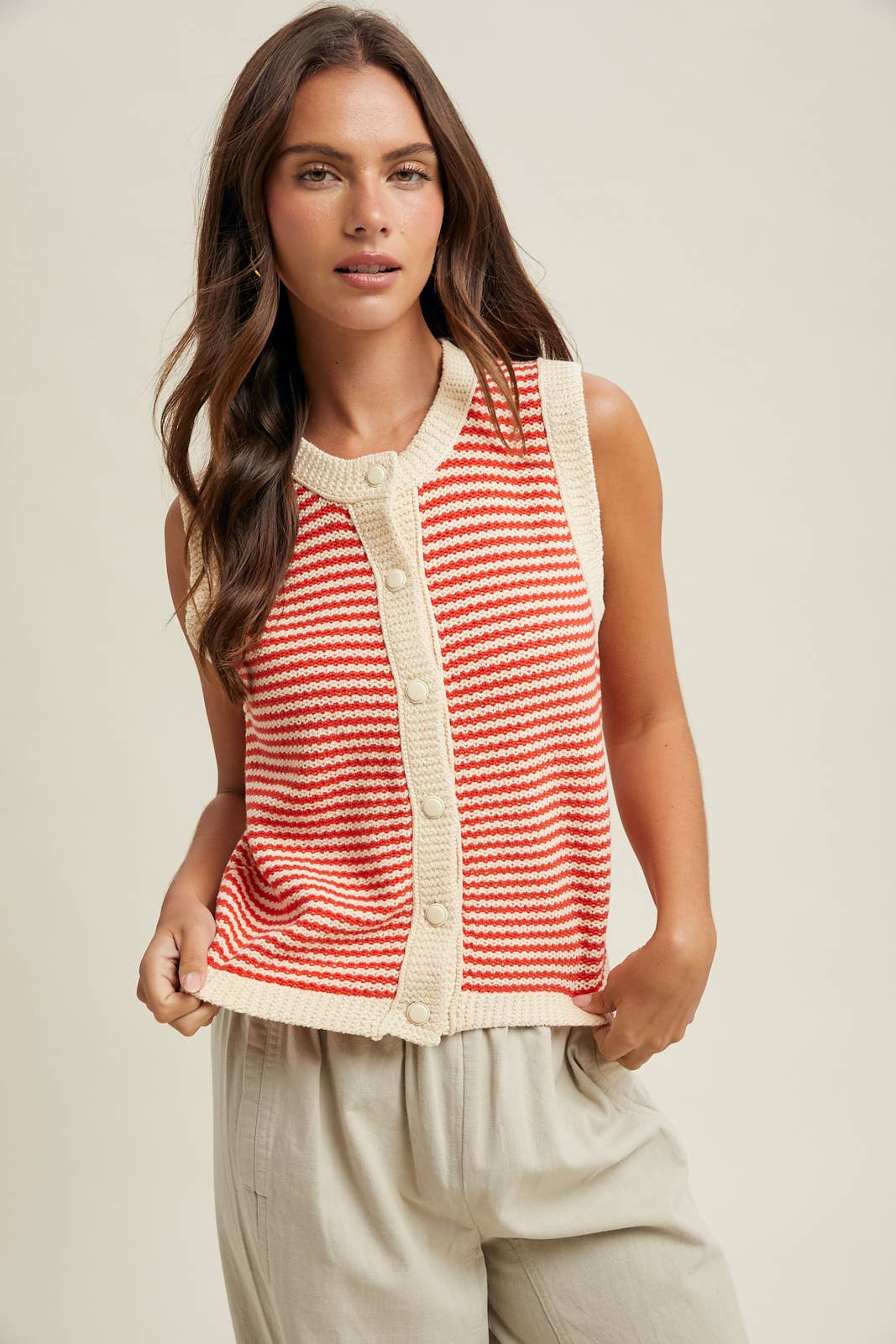 STRIPED BUTTON-UP SWEATER VEST / WL25-12304