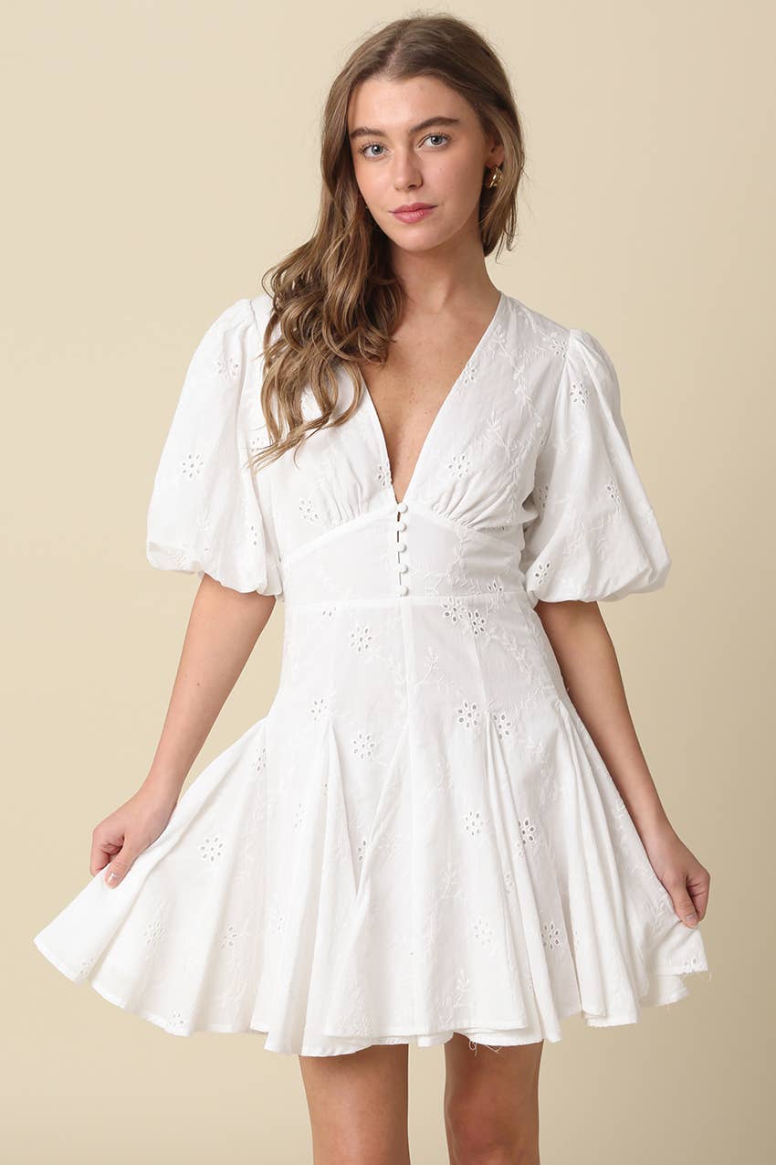 Celeste Puff-Sleeve Flare Mini Dress