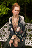 Under My Wing Pixie Crop Kimono w/ Swan & feathers