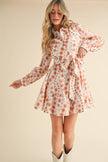 FLORAL EMBROIDERY BUTTON DOWN FLARED MINI DRESS