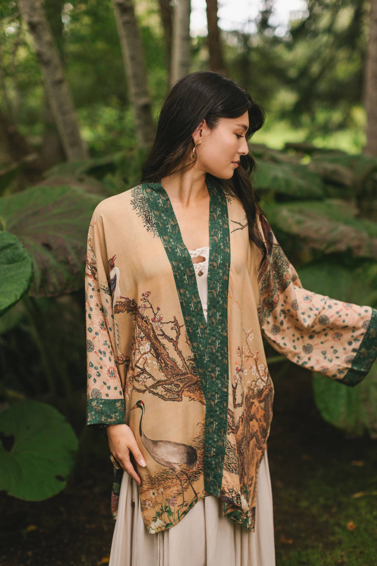 Fable Matinée Duster Kimono w/ Deer and Moon, mid-length