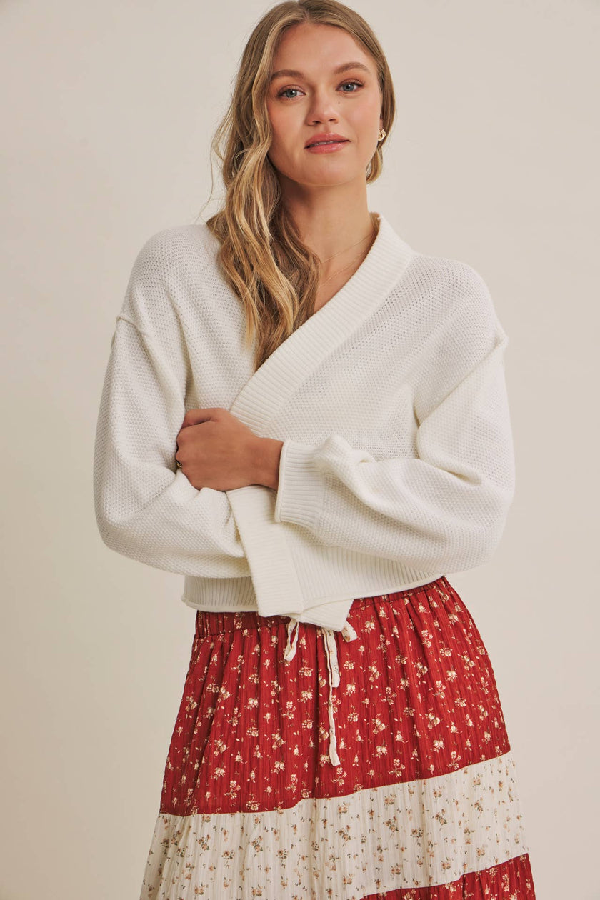EVERYDAY ESSENTIAL LAYERING WAFFLE CARDIGAN IN BALLON SLVS