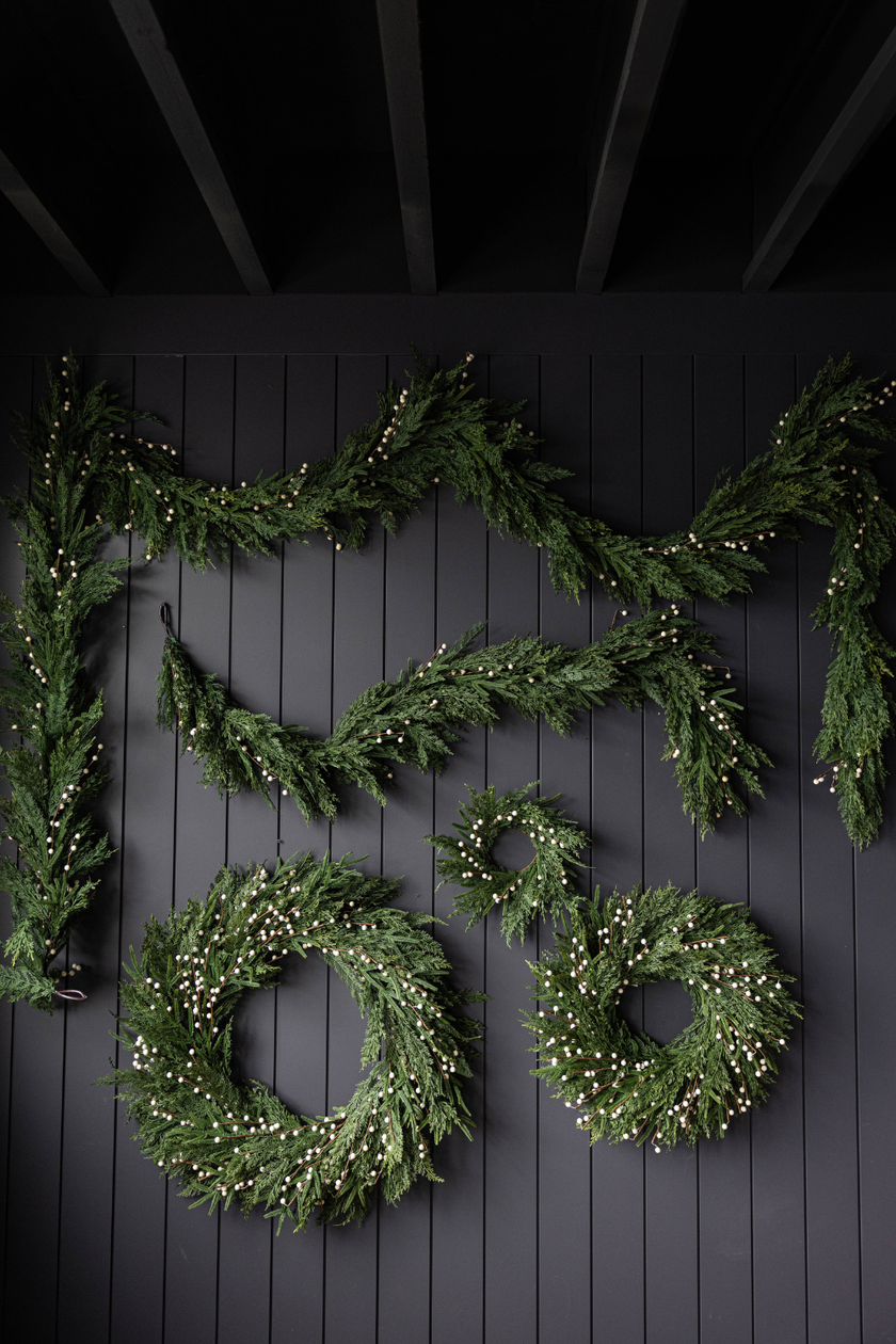 White Plum Berry Norfolk Cypress Real Touch Wreath - 24