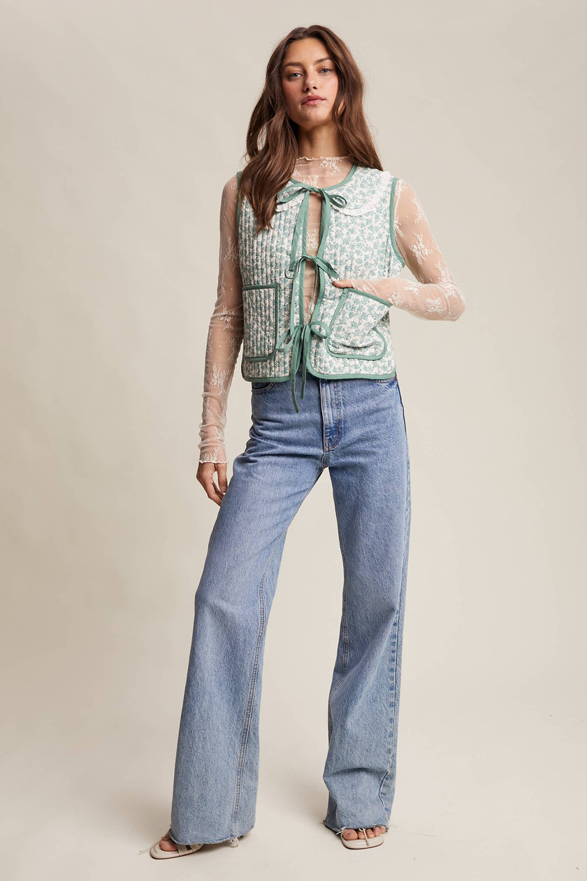 Floral Quilted Tie Vest