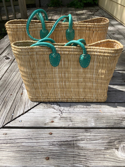 Water Reed Tote with Teal Handles