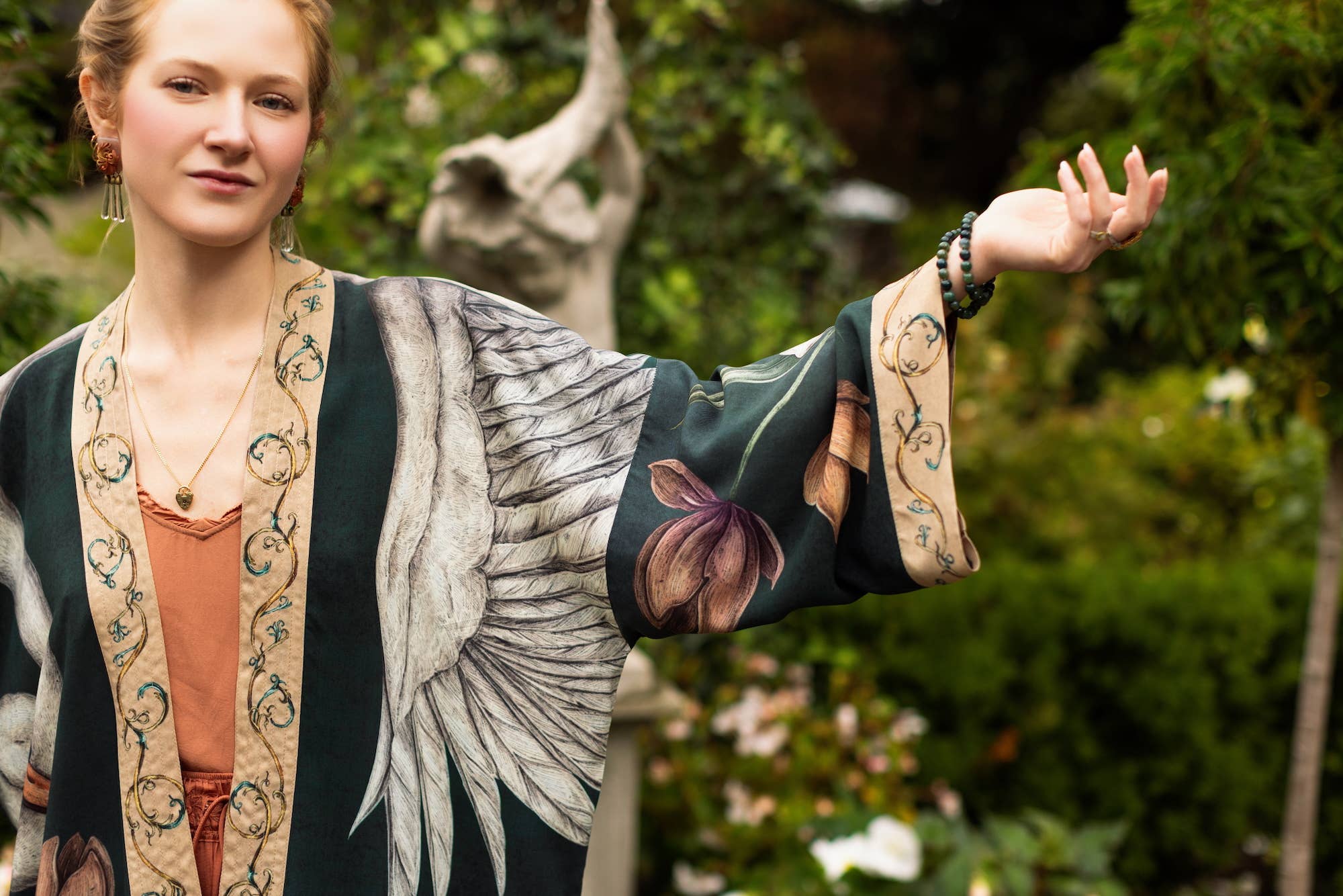 Under My Wing Pixie Crop Kimono w/ Swan & feathers