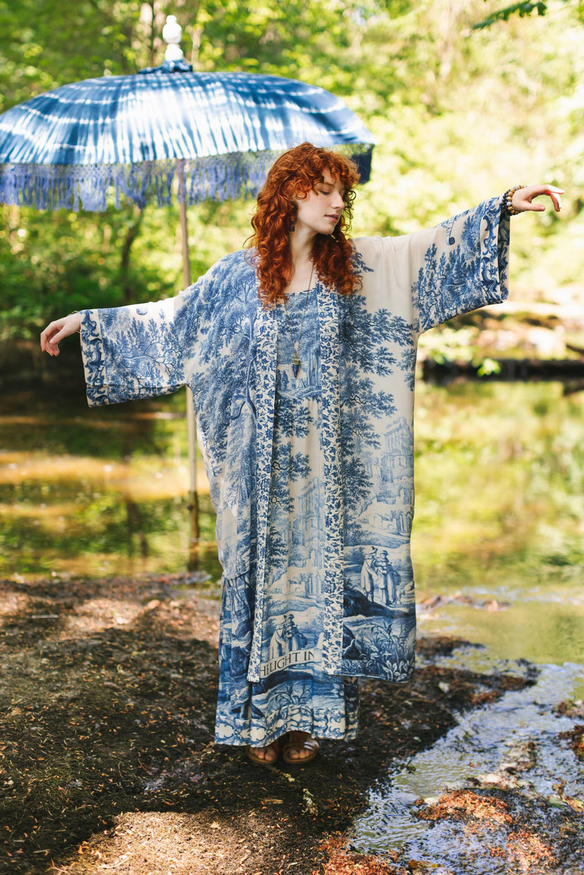 Let The Light In Printed Long Duster Bamboo Kimono Robe