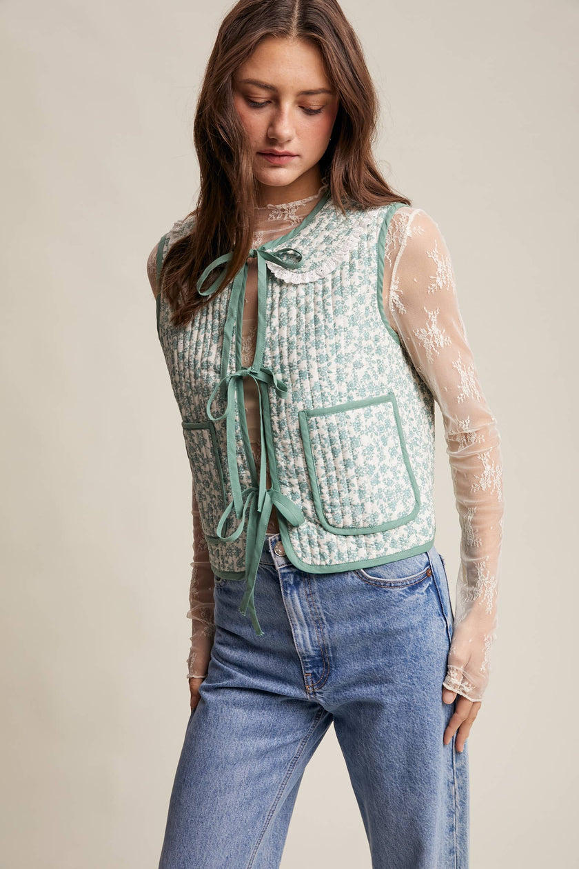 Floral Quilted Tie Vest