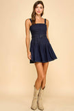 Stretchy denim sleeveless denim mini dress