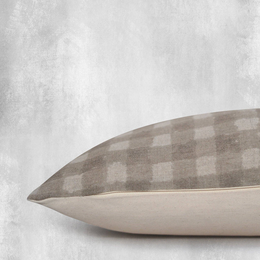 Indian Block Linen Beige and Camel Brown Pillow Cover: 20 in X 20 in